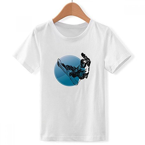 T-Shirt Ski Enfant Coupe Ample Anti-Frottement Ras du Cou Blanc Imprimé Illustration Sports d'Hiver