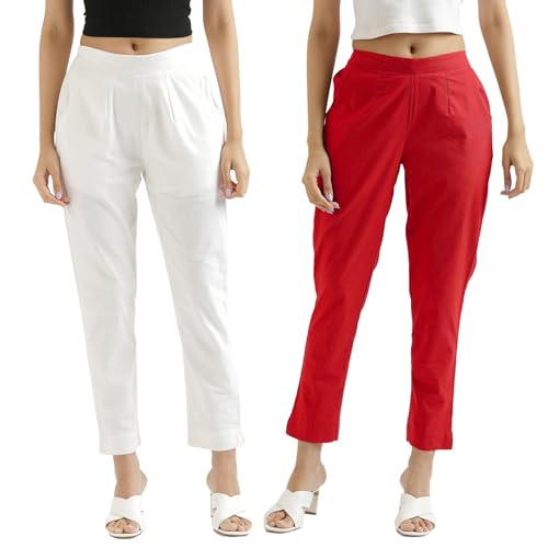 Image of Chiraiyaa Women Cotton Trouser Pant - Versatile Regular Fit for Office, School, and Casual Wear | Pack of 2