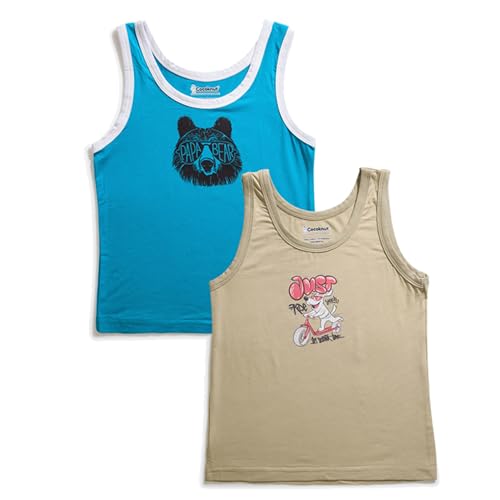 Cotton Cute Print Girl's Tank Top, Regular Fit Multicolour, Breathable & Super Soft Fabric, (Pack of 2) (7-8 Years)