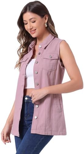Allegra K Womens Denim Vest Sleeveless Casual Long Jean Vests
