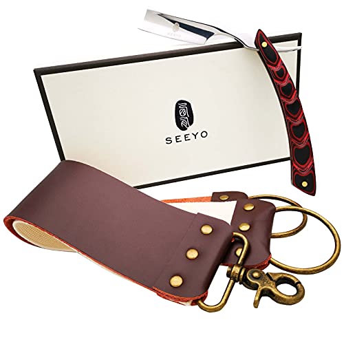 Seeyo Straight Razor with Quality Leather Strap - Stainless Steel Manual Vintage Straight Razor Kit for men - 2 Layers Leather Canvas Strap Sharpening Strop (Premium Gift Box packing).