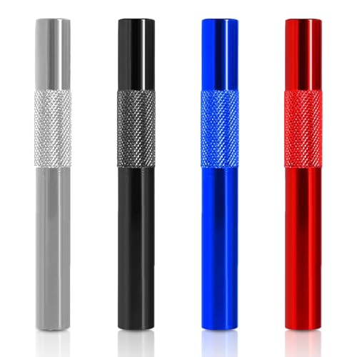ZMZaoan 4 Pezzi Paglia Cannucce Metallo, Cannuccia Metallo Riutilizzabili 70Mm, S-Nuff Paglia Portatile, Cannucce per Picnic, Campeggio, Viaggi (Nero/Argento/Rosso/Blu)