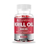 PURETREX Antarctic Krill Oil Capsules 3000mg | 150 Softgels | Omega 3 EPA & DHA with Astaxanthin, Phospholipids & Choline | Heart Brain Joint & Eye Support | No Fishy Aftertaste | Fish Oil Alternative