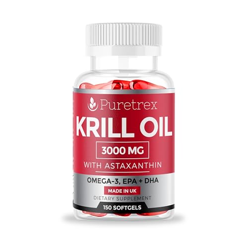 Puretrex Krill Oil 3000mg with Astaxanthin, Omega-3 EPA + DHA, 150 Softgels, Made in UK, Food Supplement