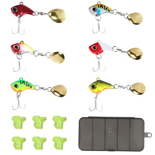 Wisebom Lot de 6 Leurres de Pêche Souples Pêche Jigs Leurres Artificiels Jig Spinner Peche Kits Leurres Multifonctions pour Perche, Brochet, Sandre,...