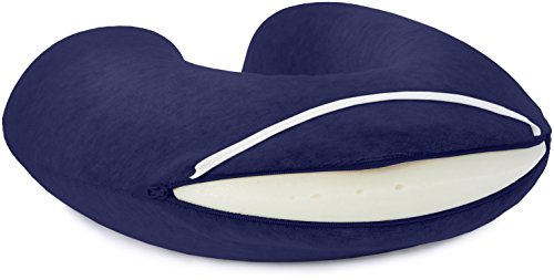 Amazon Basics Memory Foam Neck Pillow, marineblauw, Navy Blue - Image 3