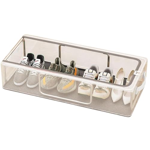 Image of NYALKARAN Shoe Rack Box Organizer Foldable Dustproof Shoe Storage with Stainless Steel Frame, Transparent Window & Zipper Stackable Under Bed Organiser (Transparent, Pack Of 1)