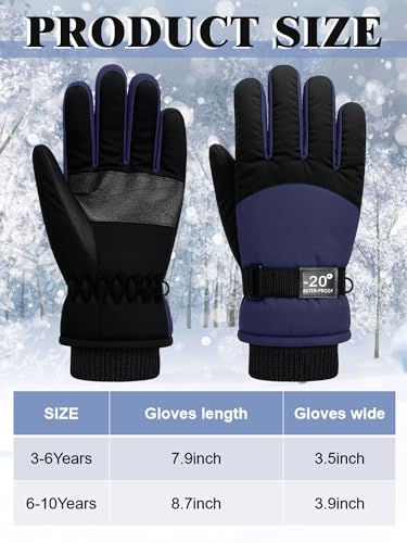 Image of Geyoga Kids Waterproof Winter Snow Ski Gloves for Boy Girl Outdoor Warm Thickening Snowboard Gloves