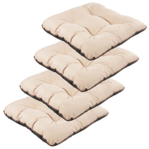 SuperKissen24. Juego de 4 Cojines de Asiento - Cojín de Silla 45x45 cm para Interior y Exterior Cómodo e Impermeable para Muebles de Jardin, Terraza, para Suelo - Lino Beige