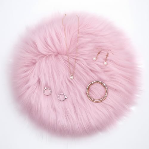 Tapete redondo mini de pelo sintético rosa 30 cm miniatura 2