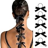 10Pcs Black Bow Hair Tie, Silky Satin Hair Bows Ties Bowknot Ribbon Ponytail Holders, Cute Bow Hair Accessories for Bubble BraidsSuitable for Daily Use, Recommended Gift Hair Accessories