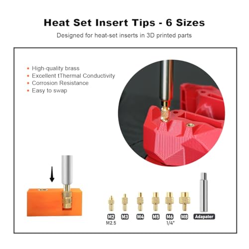 Image of 90W Digital Soldering Iron Heat Set Insert Tool with Extra Soldering Tips, Heat Set Insert Tips, and Threaded Inserts Heat Insert Brass Nuts