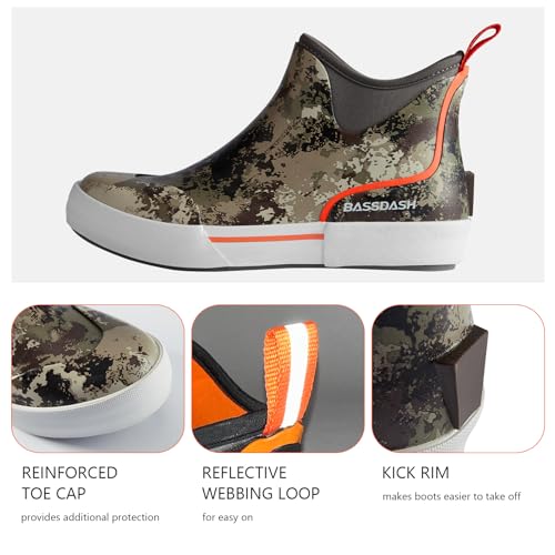 BASSDASH Men’s 4.5" Waterproof Fishing Deck Boots Anti-Slip Rubber Ankle Boots Rain Shoes for Boating Gardening Working4