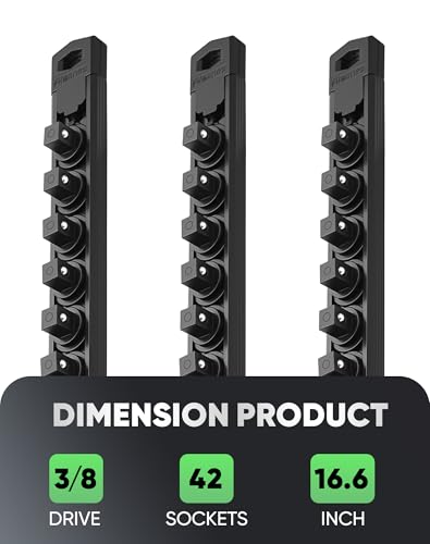 Image of ALOANES Magnetic Socket Organizer Set, 3-Piece Heavy Duty Aluminum Socket Rails, 360 Swivel Clips Socket Rail Kit for Tool Tray Drawer Fit 3 /8-Inch x 42 Clips (Black, 3PC)