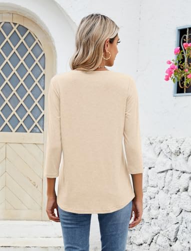 Sherosa Womens Casual 3/4 Sleeve T Shirts Crew Neck Loose Fit Tunic Tops Solid Basic Tops Tees3