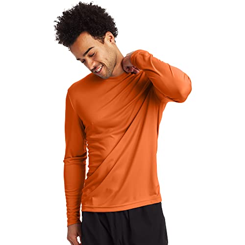 Hanes Men's Long Sleeve Cool Dri T-Shirt Upf 50+, Large, 2 Pack ,Safety Orange #TOP1