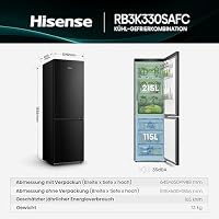 Hisense RB3K330SAFC Kühl-Gefrierkombination/Freistehend/ 330L/ 35dB/ EEK: C/Perfekt KitchenFit/Boden-Kühlsystem/Deep Freeze/Metal-Tech Cooling / 0℃ Fresh Box / (BxHxT): 59,5× 185,6× 60cm/ Schwarz – Ansicht 2