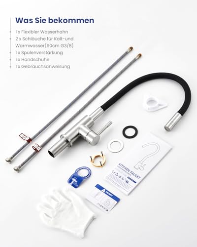 Sofetiy Flexible Küchenarmatur Schwarz, Wasserhahn Küche mit 2 Wasserstrahlen, Mischbatterie Küche Schwarz, 360°Armatur küche mit Flexiblem Auslauf, Spültischarmatur Hochdruck Edelstahl, Kitchen Tap