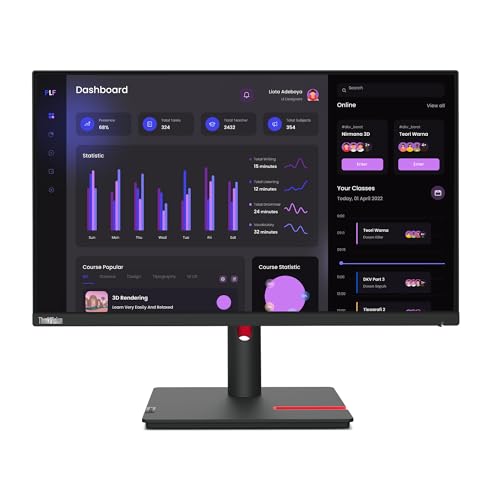 Image of Lenovo ThinkVision T24i-30 24 inch Full HD IPS Monitor - 1920x1080, HDMI, VGA, DisplayPort, USB Hub, Raven Black - for Multi-Monitor Setup 4 Pack