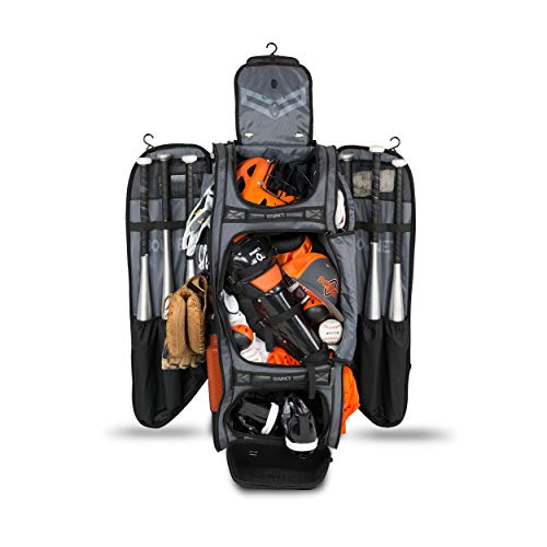 Bownet Cadet Catchers Bag-14 Pockets - Travel Bag with Wheels - Perfect for Baseball Softball Equipment - Stores Gear Bats Helmets Uniforms - Strong Roller Wheels - Black - 41\" H x 17\" W x 10.5\" D