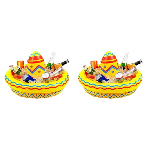 Widmann 04839 - Aufblasbarer Getränkekühler Sombrero, Durchmesser Circa 50 cm, Mexiko, Motto-Party, Karneval, Pool-Party (Packung mit 2)