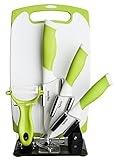 New England Cutlery 6 Pieces Ceramic |3-Inch|4-Inch|5-Inch Knife Set with Cutting Board - Green
