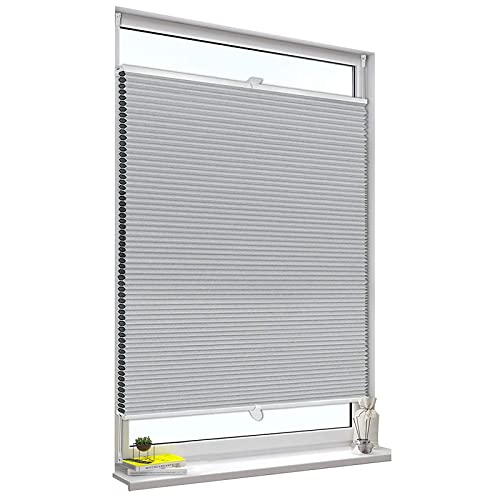 Verdunkelungs Wabenplissee, Plissee Fensterrollo Jalousie, Waben-plissee Von Oben Nach Unten, Faltrollo Klemmfix, Wabenplissee Mit 20-120cm Breite,Grey-120x120cm/47.2*47.2in Cover