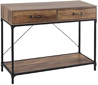 Joolihome Console Table with Drawers, Industrial Sofa Side End Table Entrance Table with Shelf, Wooden Steel Frame Hall Desk Entry Table for Hallway Living Room Bedroom Corridor, Rustic Brown & Black
