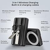 WIXLI 10000mAh Portable Charger with Built-in Cable, PD 22.5W Fast Charging USB C Battery Pack, Power Bank with Cell Phone Holder for iPhone 16/16 Pro/16 Plus/15/14/13/12/11/X, Samsung, etc (Black) - Image 2
