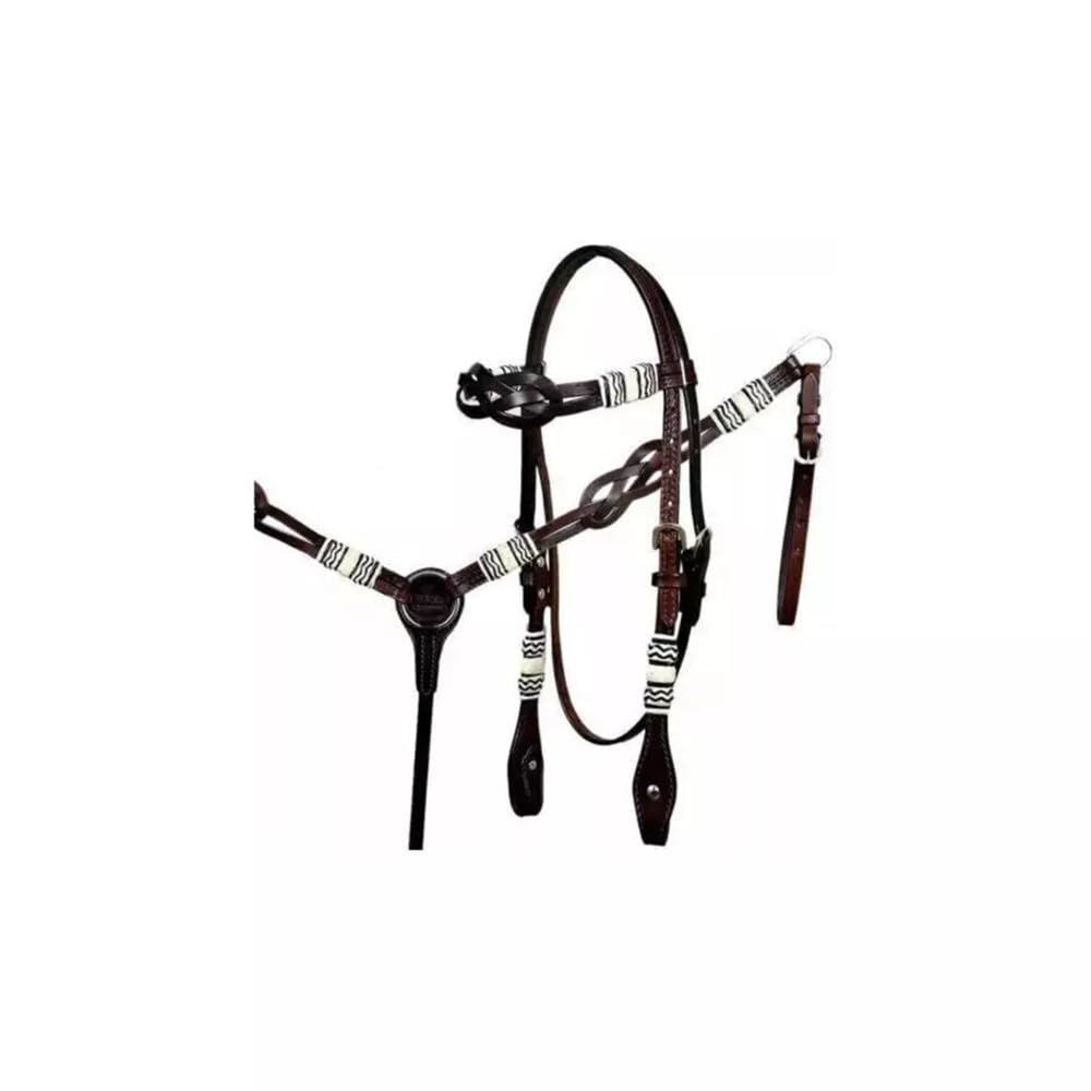 Set in pelle western con copricapo fatto a mano e pettorale con redini. /Taglia: intera, cob, pony A-57 (Pony)