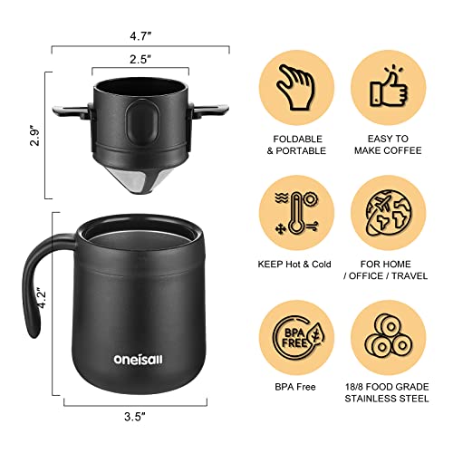 Oneisall Camping Coffee Maker Portable Pour Over Coffee Maker Set With Stainless Steel Coffee Mug + Collapsible Pour Over Coffee Filter - For Travel Camping Offices Backpacking #TOP3
