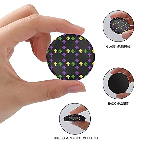 Mardi Gras Fleur De Lis Glass Strong Magnet Round Fridge Sticke Decoration Cute For Locker Refrigerator 4 Pcs #TOP2