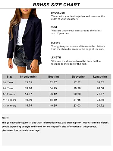 Girls Solid Color Lapel Suit Coat Button Down Long Seelve Blazer Jacket Black #TOP2
