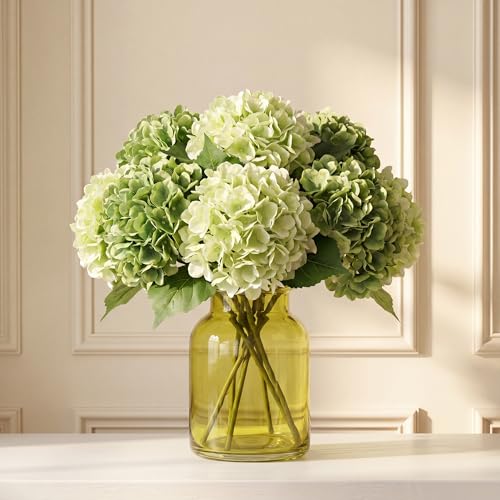 Pinkpum 6 Pcs 20in Hydrangea Artificial Flowers, Lifelike & Real Touch Hydrangea Flowers for Home Decor Party Arrangements Wedding Bouquets Centerpieces Green Set