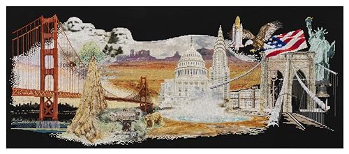 Image of Thea Gouverneur - Counted Cross Stitch Kit - America - Aida Black - 18 Count - Embroidery Kit for Adults - DMC Embroidery Threads and Other Cross Stitch Supplies Included - 544.05