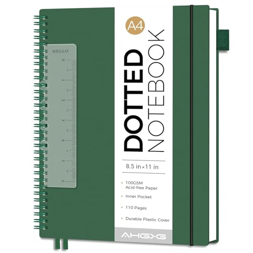 AHGXG Dotted Journal, Grid Spiral Notebook, 110 Pages, A4 (8.5" x 11")