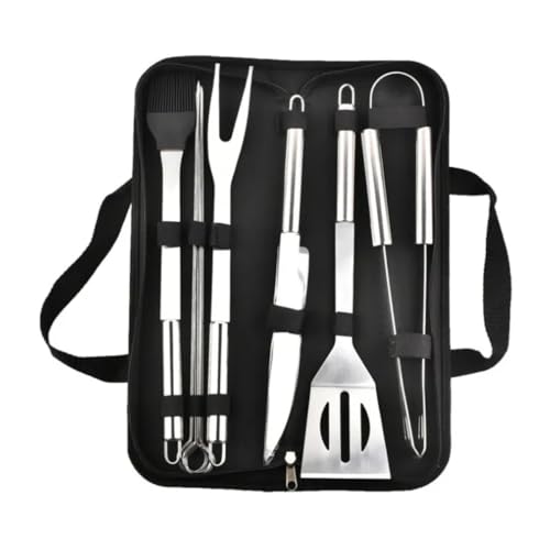Kit para Churrasco 9 Peças, Utensílios em Aço Inoxidável com Bolsa de Transporte, Garfo, Espátula, F