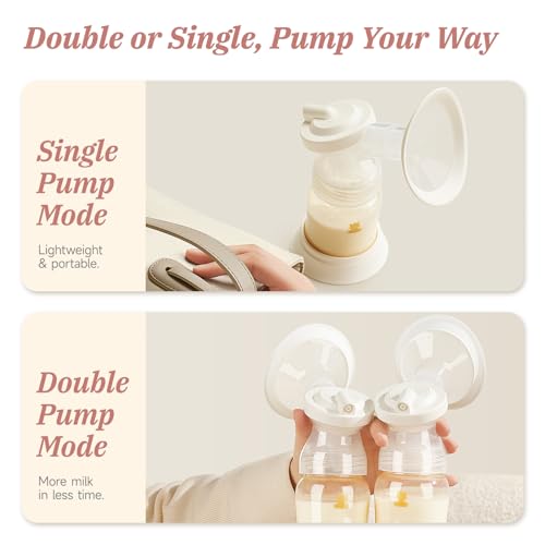 Snow Bear Electric Breast Pump, 4 Pumping Modes & 9 Intensity Levels, Portable Split-Tube Design for Double/Single Use 2500mAh Battery, Fast Charging, Quiet & Easy to Clean