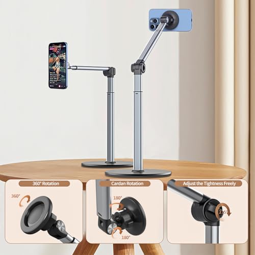 Image of yAyusi Heavy Duty Aluminum Magnetic Overhead Tripod for iPhone, 13.7 in Long Overhead Phone Mount, Flexible Articulating Arm Phone Mount for Desk for Live Streaming, Meeting, Cooking