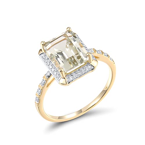 Santuzza 10K Yellow Solid Gold Solitaire Rectangle Shape Prasiolite Genuine Diamond Ring For Women (7) #TOP22