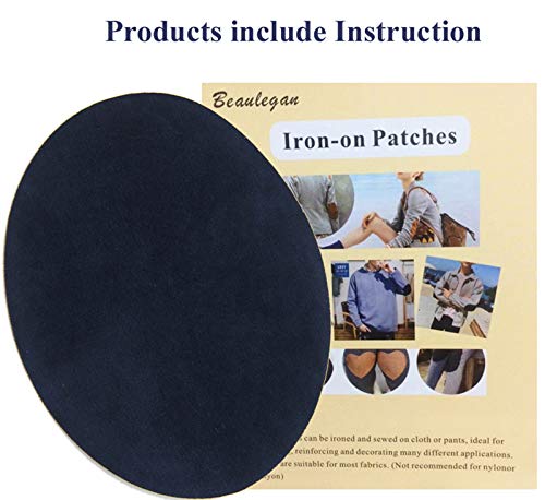 Beaulegan Repair Patches - 4 Pcs Elbow Knee Iron-On Velvet Patches, Oval & Navy #TOP4