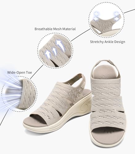 Image of Womens Wedge Sandals Platform Walking Sandals Open Toe Ankle Elastic Strap Casual Comfortable Summer Dressy