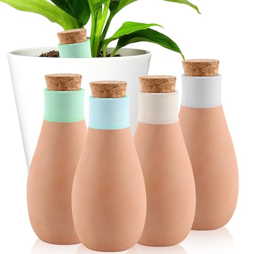 SilverChry Lot de 4 Pieux D'arrosage des Plantes 400 ML,Auto-arrosantes en Terre Cuite,aux Plantes d'Intérieur et Balcon,Irrigation de la Zone Racinaire (Forme de Bouteille)
