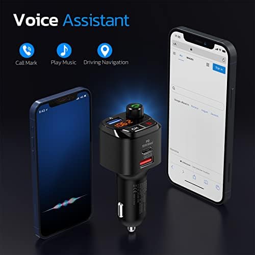 Nulaxy Bluetooth 5.0 FM Transmitter for Car, Wireless Bluetooth Radio Adapter Music Player/Car Kit with Hands-Free Calls, Siri Google Assistant, Bass Booster NX12
