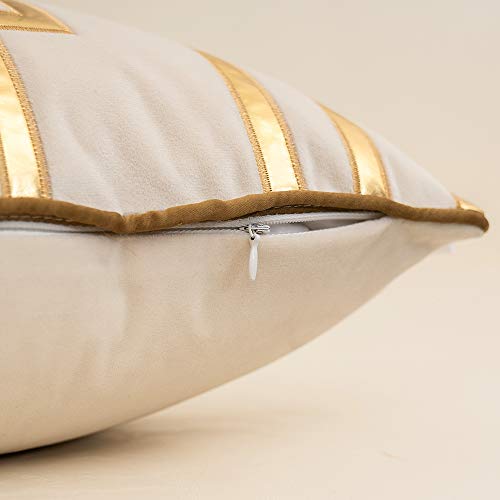 Alerfa 20 X 20 Inches White Geometric Gold Leather Striped Cushion Cases Luxury European Throw Pillow Covers Decorative Pillows For Couch Living Room Bedroom Car 50 X 50Cm #TOP5
