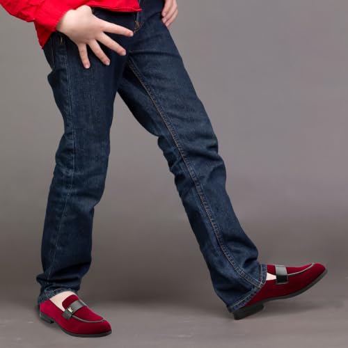 Image of JITAI Boys Dress Loafers for Weddings & School, Breathable Slip-On Leather Tuxedo Shoes, Toddler to Preteen