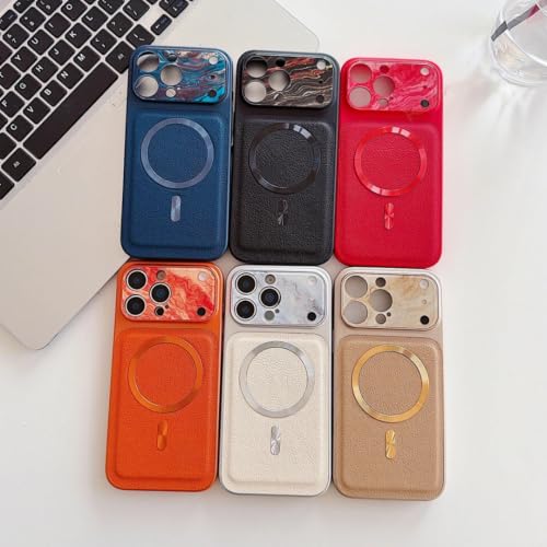 Coque de protection antichoc iPhone 14 en cuir magnétique orange