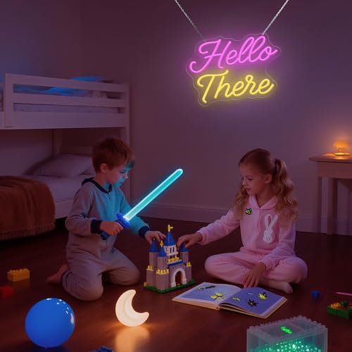 Image of Hello There Neon Sign, Pink Yellow LED Light Sign 13.78 x 10.63 Inch