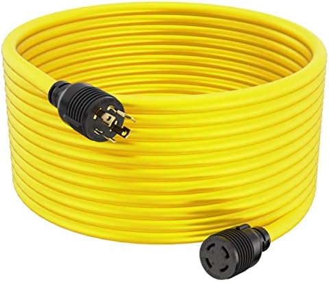 Houseables Generator Cord 30 Amp 4 Prong, Generators Extension, 50 Ft, 125-250v, 7500 watt max Rating, UL CUL, NEMA L-14-30P, Rubber, 10 Gauge, Heavy Duty, L14-30, Transfer, Power Cable, Locking