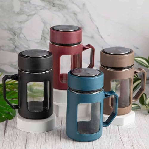 Image of 400 ML Double-Wall Borosilicate Glass Mug with Handle - Heat-Proof Clear Tea & Coffee Cup, Stylish Portable Drinkware for Home, Office & Travel